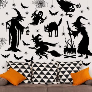 Cholemy 4 Sheets Halloween Wall Decals 35.4 x 11.8 Inch Halloween Wall Sticker Large Witch Spider Bat Pumpkin Wall Decals Removable Halloween Wall Clings for Home Party Decor Supplies