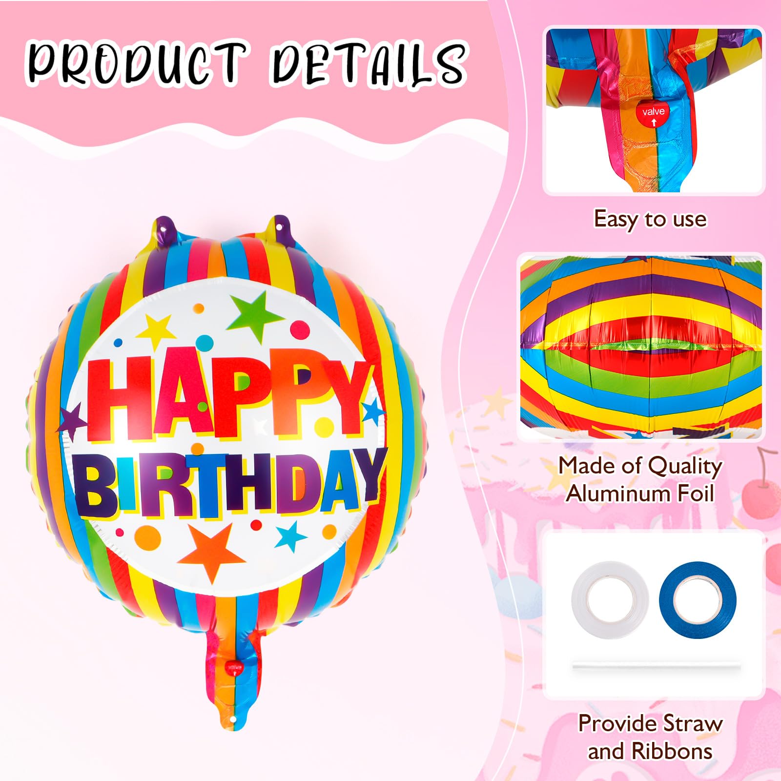 9 Pcs Happy Birthday Balloons, Round Foil Birthday Balloon Birthday Party Decorations, Large Birthday Mylar Balloon Birthday Gift Box Balloons for Kids Birthday Baby Shower Decorations