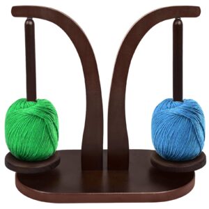 yarn holder for knitting and crocheting, magnetic pendulum wooden yarn holder with 2 spindles, crochet gift for knitting lovers (mahogany-colored-2 spindle)