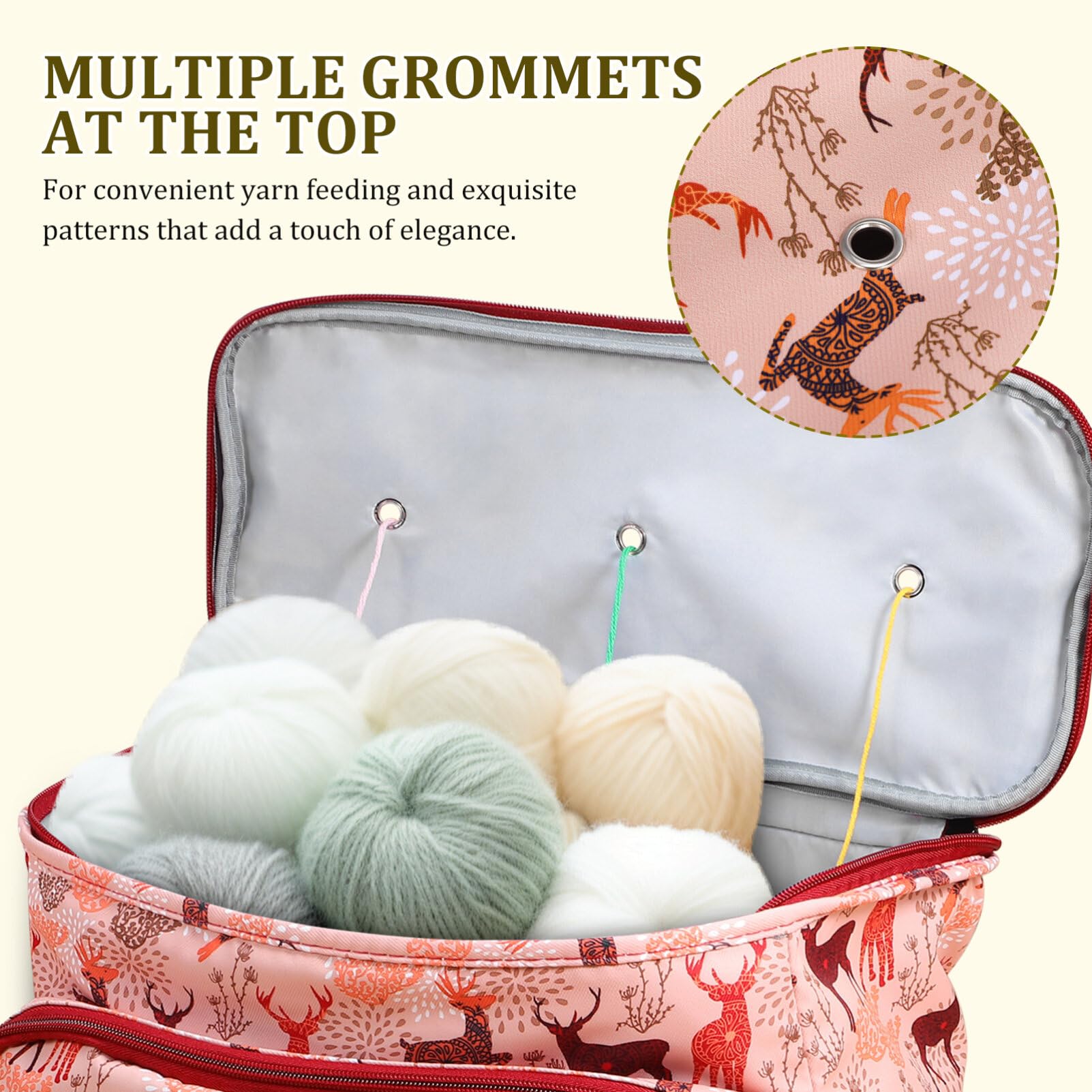 OHPHCALL Knitting Bag Yarn Storage Organizer，Crochet Bags Portable Knitting Tote Basket Yarn Bags for Crochet Hooks, Crocheting Kit, Knitting Needles, Yarn Balls, Project