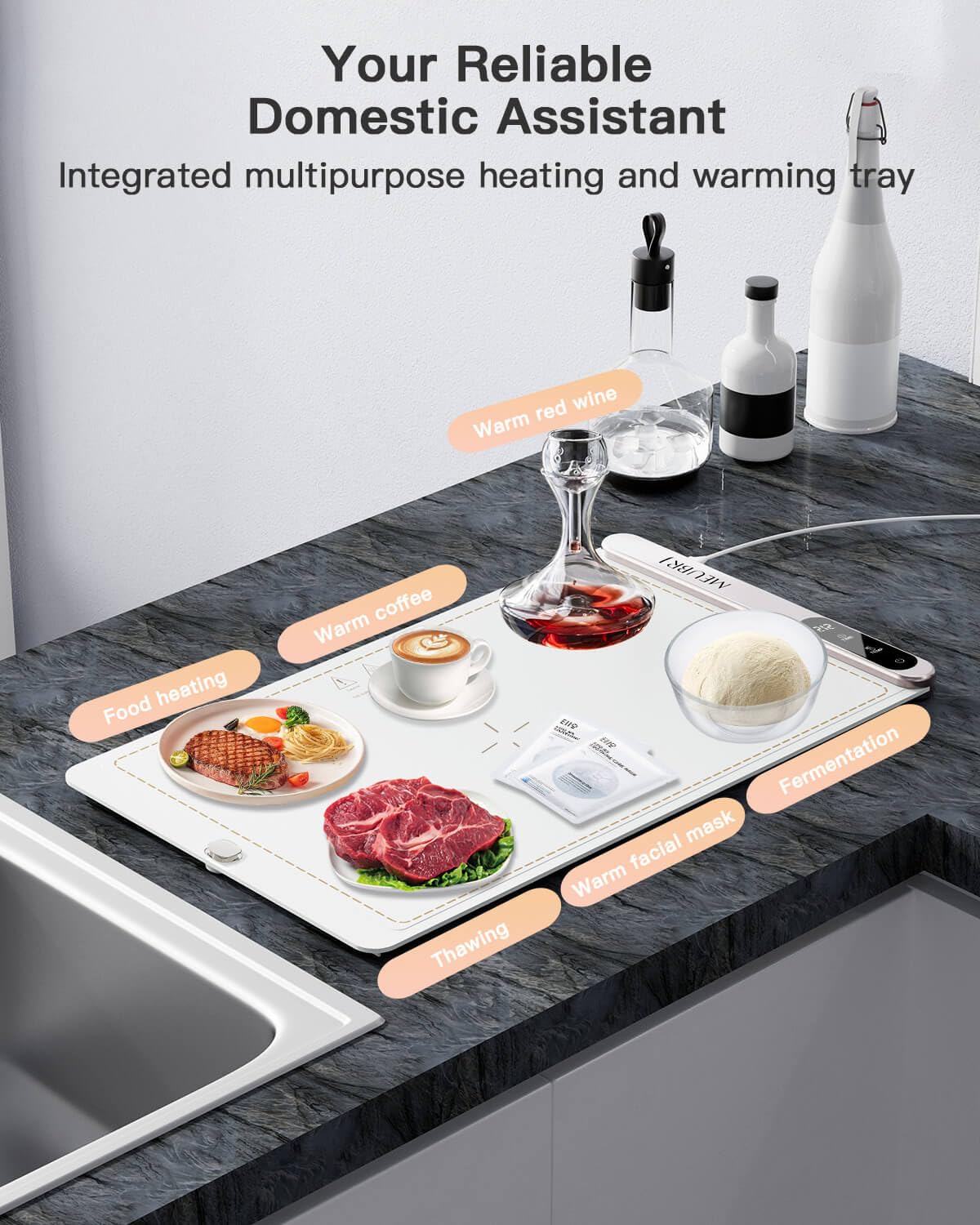 Food Warming Mat, Warming Mat for Food, Food Warmers for Parties, Upgraded Graphene Full Surface Heating Warming Tray, 6 Heat Settings and 6 Heat Timed Functionality for Parties Buffet, Daily Life Use