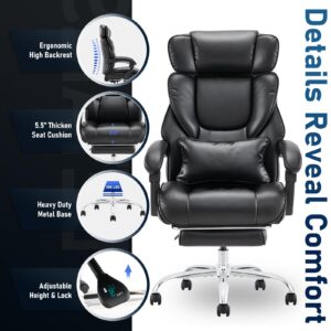 Executive Office Chair with Footrest, Ergonomic High Back Desk Chair, Computer Chair with Adjustable Headrest, Height, Tilt Lock, Extra Lumbar Support Pillow for Comfort, Large Home Office Chair-Black