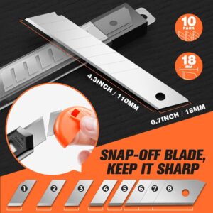 JOYUMY 20 Pack Utility Knife, Box Cutter Retractable, Box Knife for Cartons, Cardboard, and Boxes, Box Opener with 10 Pieces 18mm Snap-off Blade, Razor Knife for Office and Home Use, Box Cutters