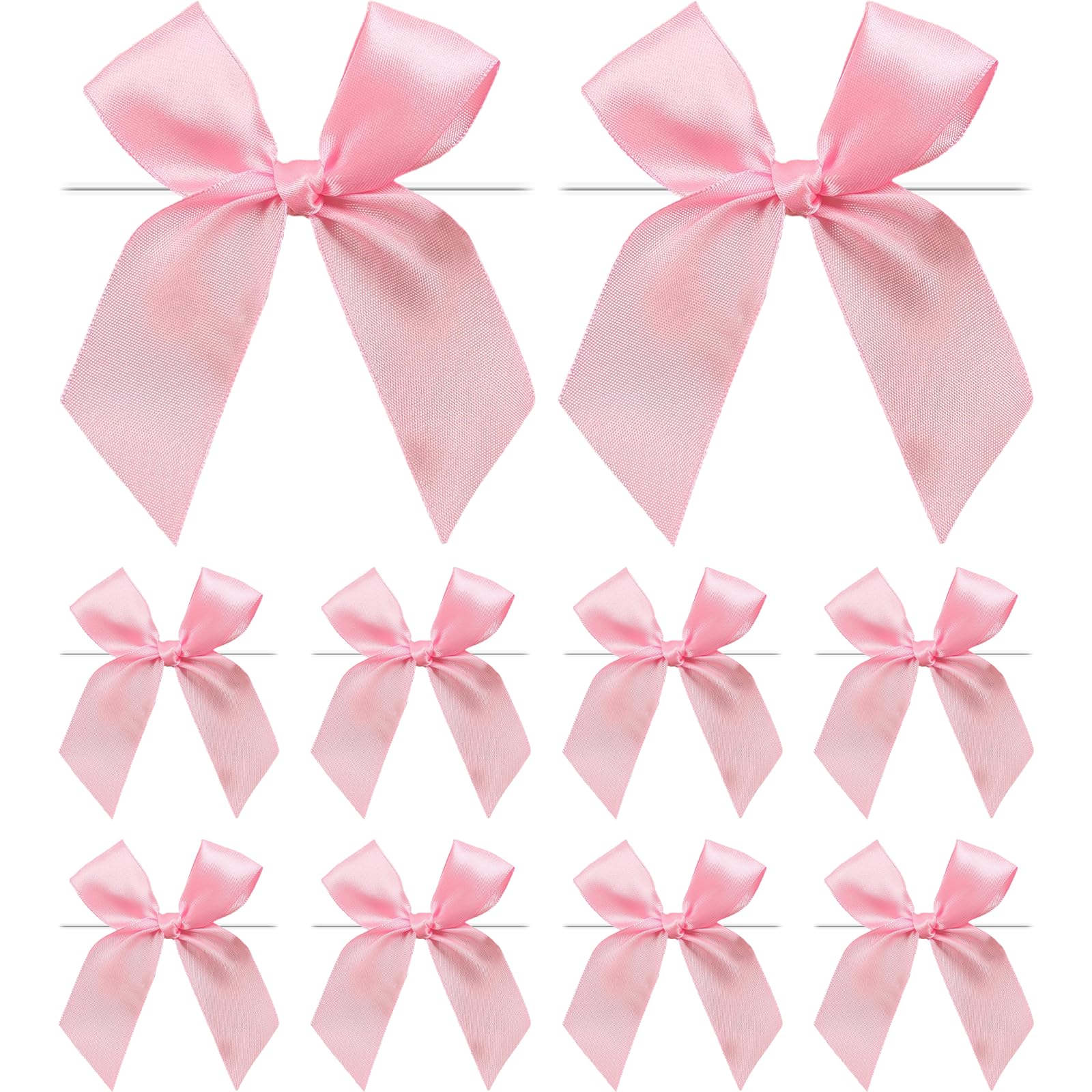 Twist Tie Bows, 50Pcs Pink Satin Ribbon Bows, 3.9'' Big Pre-Tied Pink Gift Bows for Gift Wrapping Treat Bag Present Craft Bridal Shower Wedding Girls Birthday Party Halloween Thanksgiving (Pink)