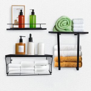 psutbpat bathroom shelves over toilet for wall，floating shelves over toilet paper holder，wall mounted rustic wood storage basket shelves for bedroom，living room & kitchen, black