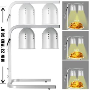 VORIGY Heat Lamp for Food, with Two 250W Bulbs for Fast and Even Heating, Food Heat Lamp with Adjustable Height Stand, Commercial Food Warmer Lamp for Home, Fast Food Restaurant, Buffet, Bakery Silver