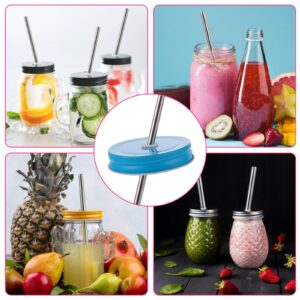 6Pack Metal Regular Mouth Mason Canning Jar Lids, Metal Drinking Lid with Straw Hole Leak Proof Reusable Jar, 6 Colors, 2.7 Inch