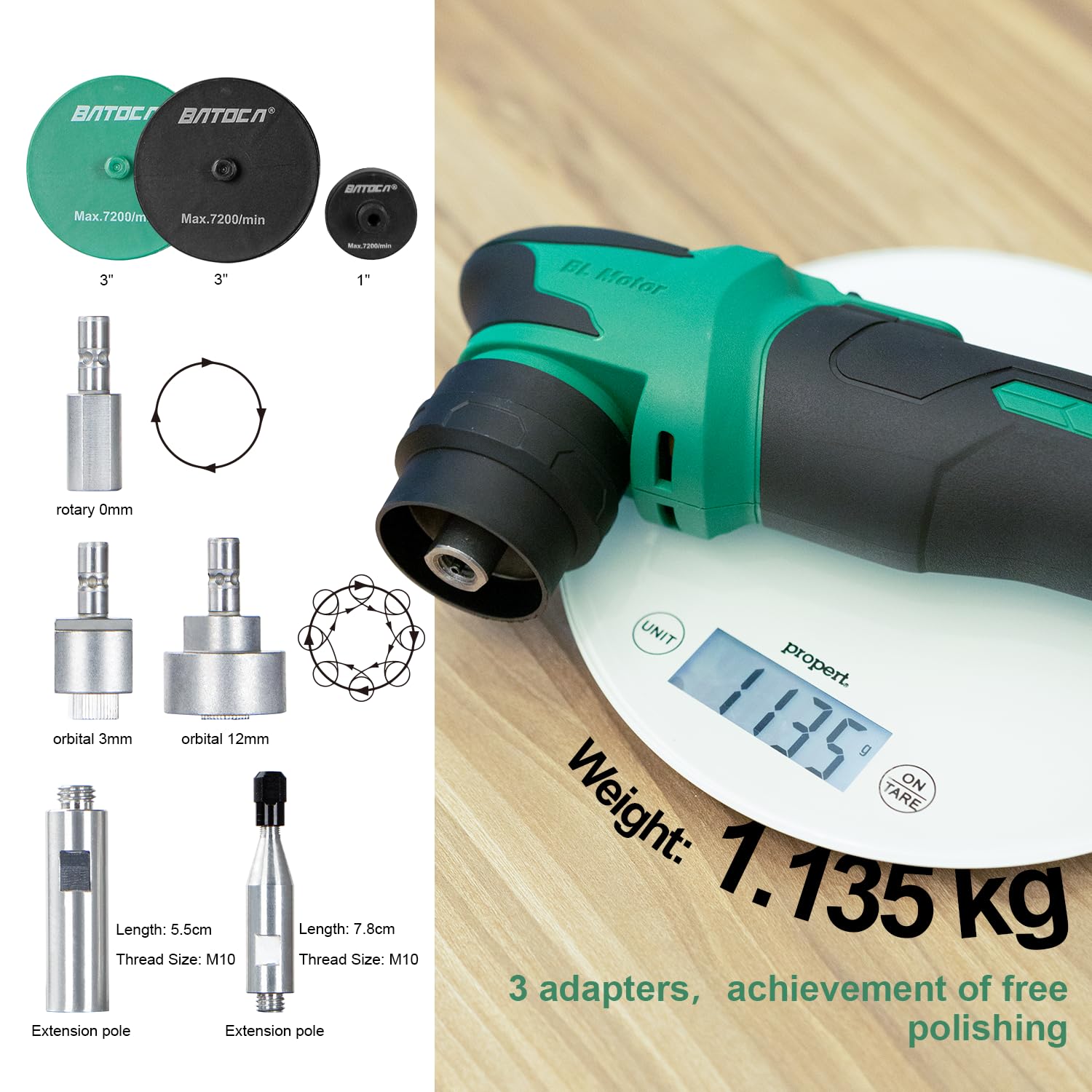 BATOCA S4 Cordless Polisher for Detailed Polishing with 2Pcs 12V 2.5Ah Batteries, RO&DA Buffer Polisher, 1&3inch Mini Brushless Polisher for Car Detailing, Complete Accessories Kit