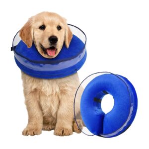 dog cone collar after surgery,inflatable soft dog cone for large medium small dog,adjustable breathable inflatable dog cone collar,protect pets from licking wounds,soft and comfortable,blue(xl)