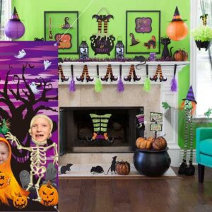 Halloween Door Decorations Backdrop Halloween Photo Door Banner Pumpkin Head Scarecrow Ghosts Skeletons Hole in Face Party Prop Halloween Photography Background Halloween Theme Party Supplies