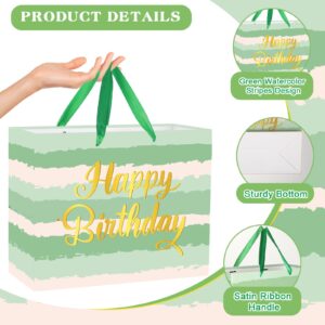 Woosytoo Large Birthday Gift Bag, Sage Green Birthday Gift Bag with Greeting Card Tissue Paper Happy Birthday Gift Bags Christmas Wrapping Paper Bags for Baby Shower Girls Boys Birthday Party Decor