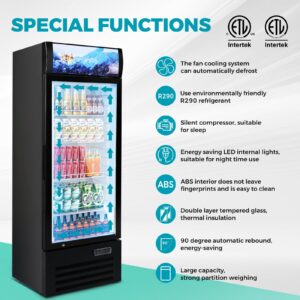 Bluelinecool 12.5 cu.ft Commercial Refrigerators with 1 Glass Door, Beverage Fridge with LED Light Display Upright Merchandiser, Drink Cooler with 4 Adjustable Shelves Black ETL Approved