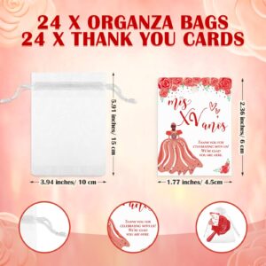 Sintuff 24 Set Quinceanera Party Favors for Guests Rose Design Compact Mirrors Red Plastic Compact Mirrors Thank You Cards Small Quinceanera Gift Cards Organza Bags for Guests 15 Birthday Party Favors