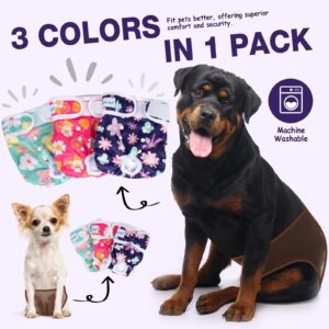 Pet Soft Dog Diapers Female Washable - Pack of 3 Doggie Diapers for Female Dogs, Strong Absorbent Reusable Dog Period Diapers, Female Dog Diapers for Heat & Pet Incontinence Peeing (Bloom, XL)