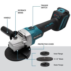 Cordless Angle Grinder for Mkita 18V Battery, Angle Grinder with 3 Speed Adjustable 7000 RPM Brushless Motor, 3 PCS 4-1/2" Blades for Cutting, Griding, Polishing, etc. (Battery NOT Included)