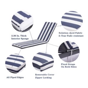 PERFECT GARDEN 2-pcs Set Chaise Lounge Cushion Weather Resistant & Fade Resistant for Outdoor Patio Furniture, Ideal for Lawn & Pool, 74.5" W x 22" D (White Blue Striped)