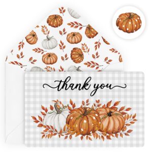 artoid mode 24 pack pumpkin leaves thank you cards fall greeting cards gift with envelope sticker blank note cards for birthday wedding baby shower bridal shower, 4 x 6 inch