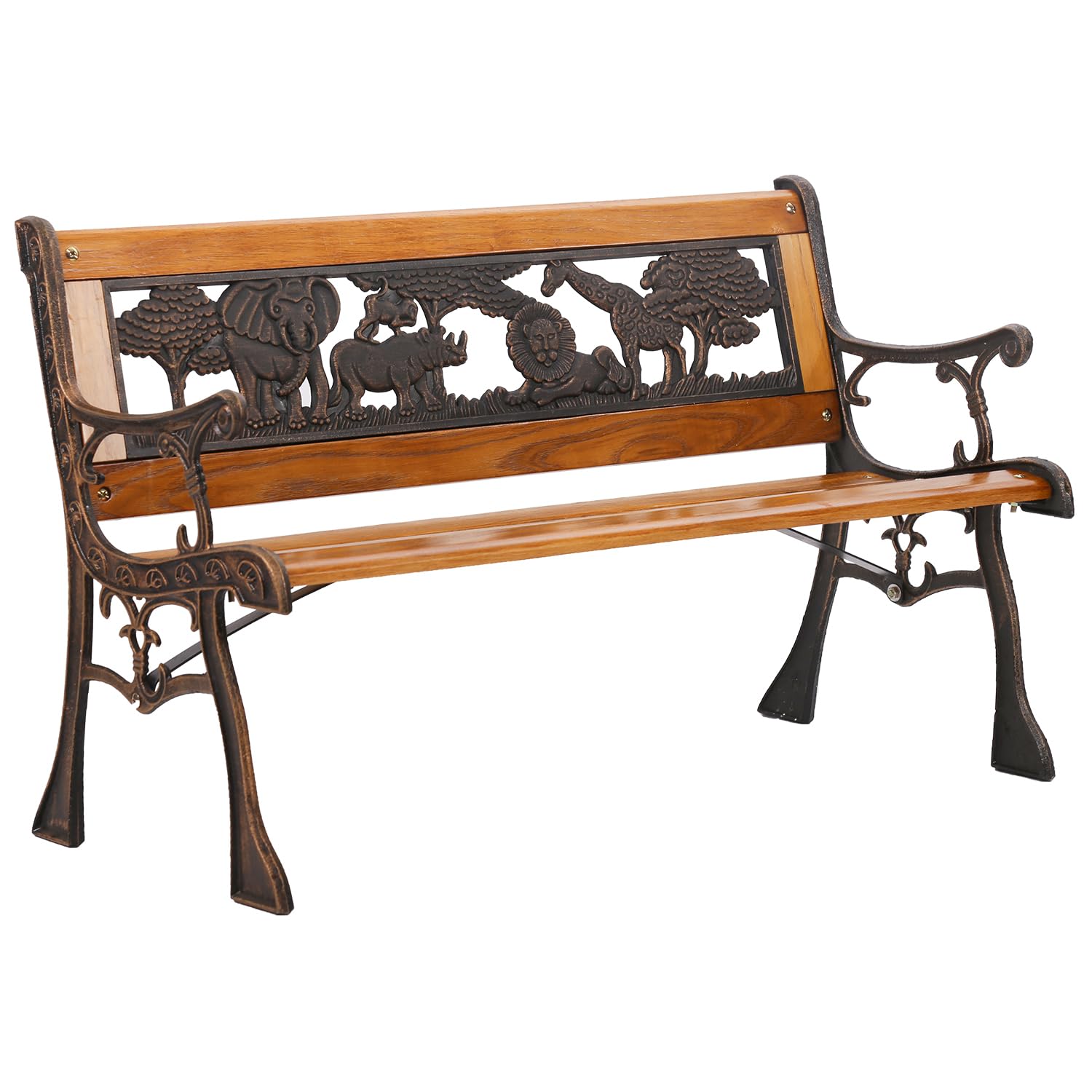 Dopinmin Outdoor Patio Benches Garden Bench Patio Bench Deck Hardwood Cast Iron Love 2-Seat Porch Bnech Chair