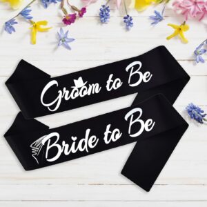 HUBEISIYU 2pcs Bride to Be and Groom to Be Sash, Bridal Shower Sashes Bachelor Decorations Just Married Gift Engaged Decor Engagement Accessories Bachelorette Party Supplies, Black+Silver(Letters)