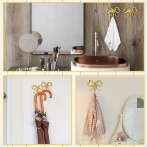 Lineshading 2 Pcs Christmas Wall Decor Gold Bow Knot Hooks Brass Bow Wall Hooks Door Hanger Towel Hooks Brass Coat Hooks Decorative Hooks for Christmas Bathroom Living Room Kitchen Decor (S)