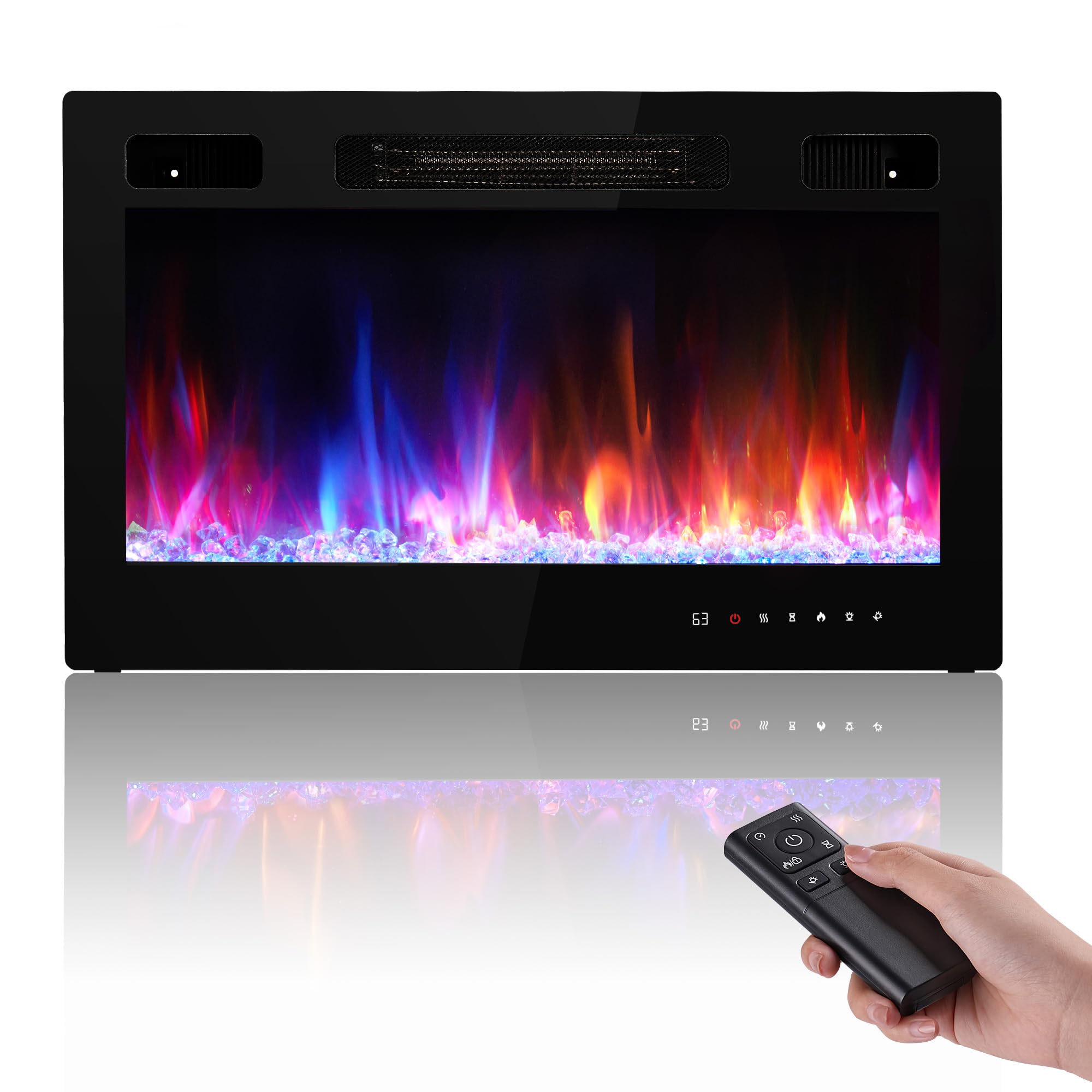 Electric Fireplace 36 Inch Insert Realsmart Recessed 750 1500 W High Screen Slim Wall Mountedle Fireplace Low Noise Overheat Protection Remote Control with Heater Timer Flame Color Sala Modernos (36“)