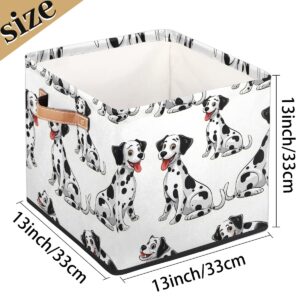 Piolysio Dalmatian Dogs 13 Inch Storage Cube Bins Fabric Storage Bin with Leather Handles Foldable Storage Organizer Baskets for Closet, Living Room, Shelves, Bedroom