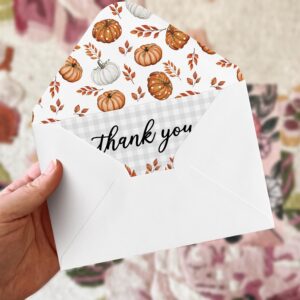 Artoid Mode 24 Pack Pumpkin Leaves Thank You Cards Fall Greeting Cards Gift With Envelope Sticker Blank Note Cards for Birthday Wedding Baby Shower Bridal Shower, 4 x 6 Inch