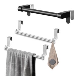 vehhe kitchen towel holder - 2pcs over cabinet door hand dish towel bar rack holders with 2 hooks＆ vehhe kitchen towel holder, retractable kitchen towel rack, hooks adjustable to door thickness.