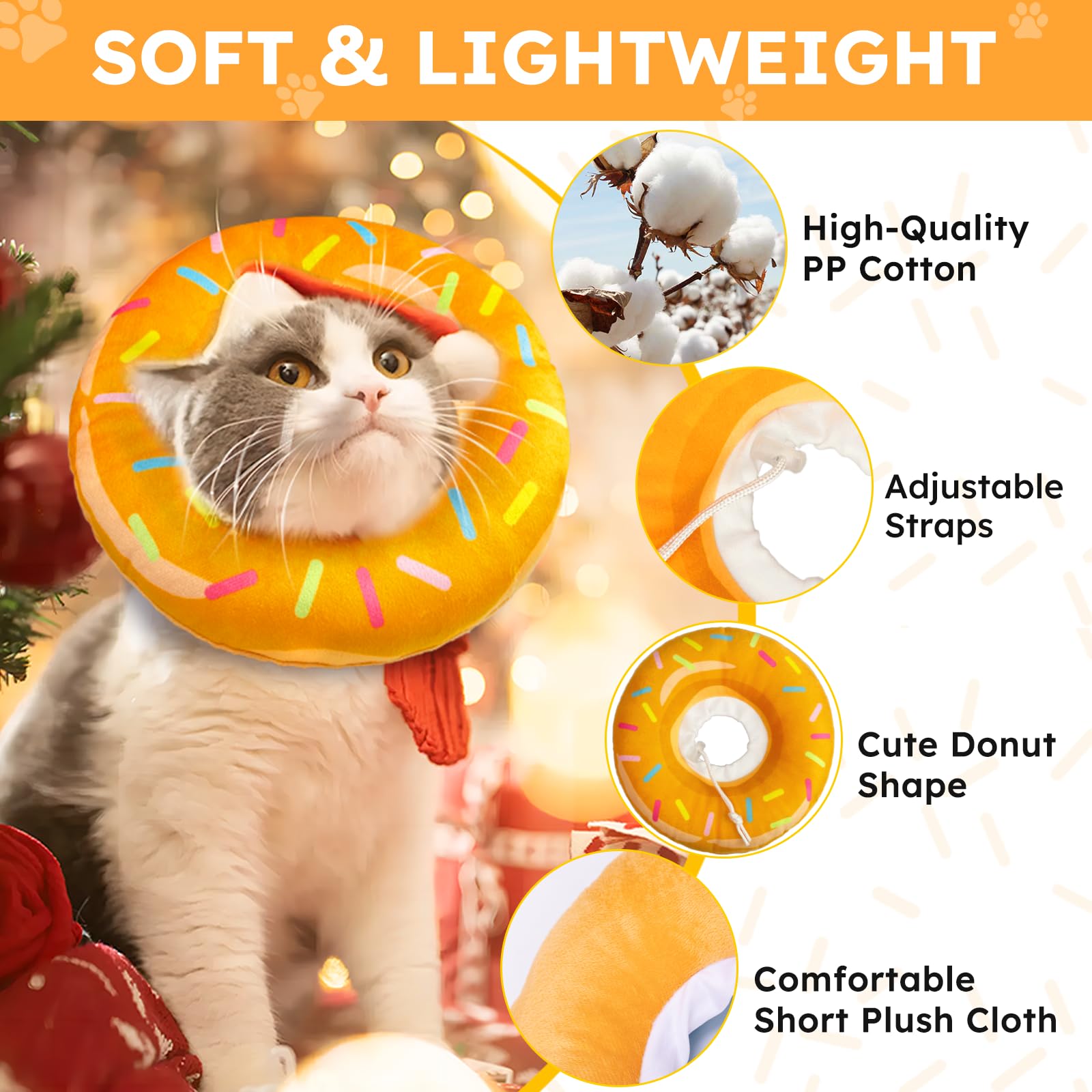 Hpetppy Cat Cone Collar Soft, Cat Recovery Collar for Wound Healing Cute Cat Donut Adjustable Cat Cones to Stop Licking Comfortable Lightweight Neck Elizabethan Collars for Cats Kittens After Surgery