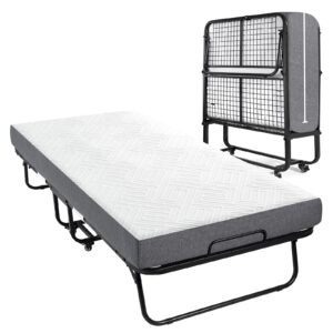 folding bed, (with 5.2" thick memory foam mattress), 79 * 35inch, portable foldable adult with mattress for guest use, metal folding frame, reinforced metal mesh, can hold up to 550 lbs (tau-zdd)