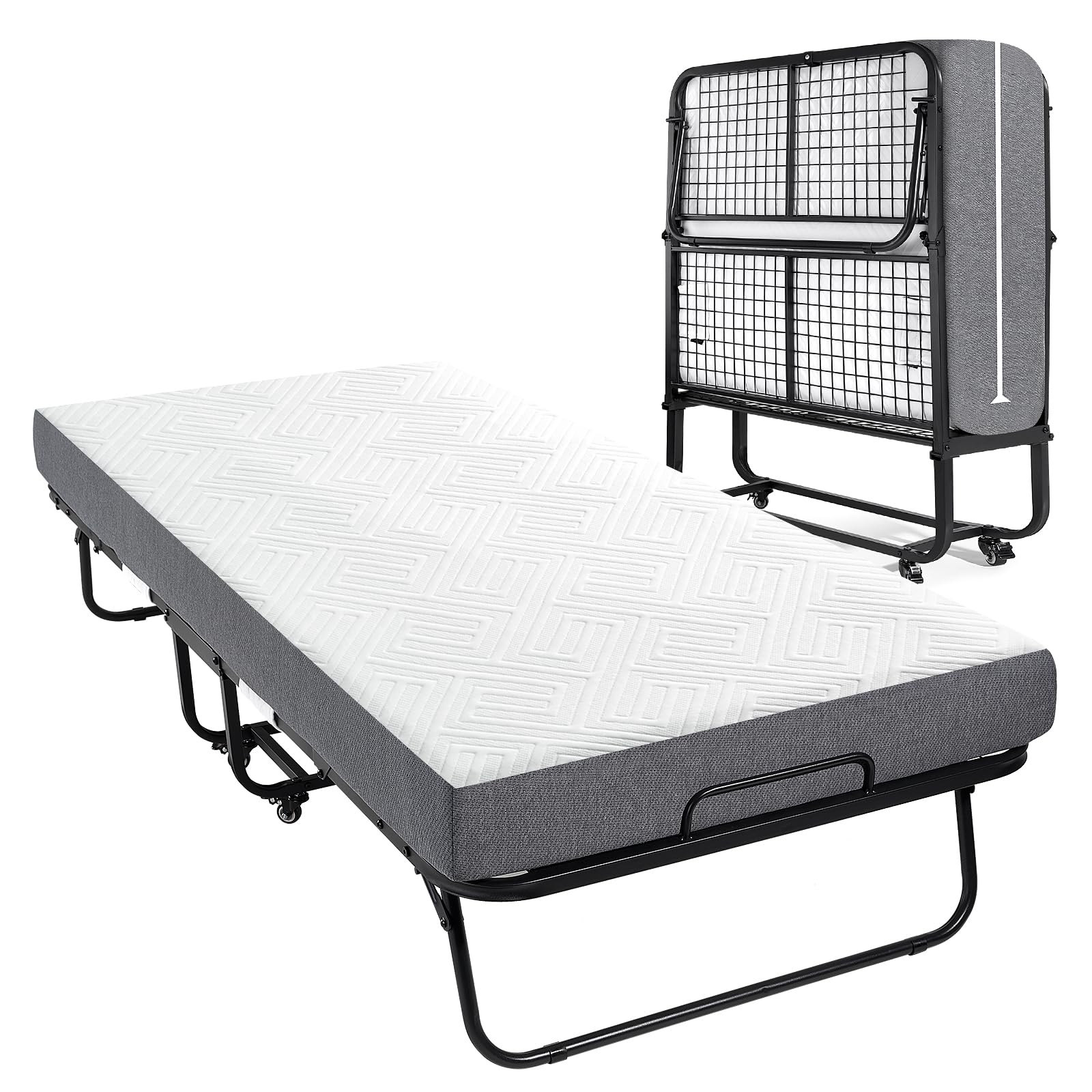 Folding Bed, (with 5.2" Thick Memory Foam Mattress), 79 * 35inch, Portable Foldable Adult with Mattress for Guest use, Metal Folding Frame, Reinforced Metal mesh, can Hold up to 550 lbs (Tau-ZDD)