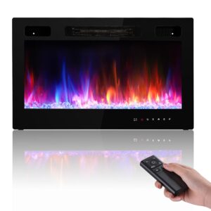 electric fireplace insert 30" realsmart 1500w wall mounted electric fireplaces with recessed heaters, remote control, slim black fireplace screen, timer, 12 flame colors led decor, low noise