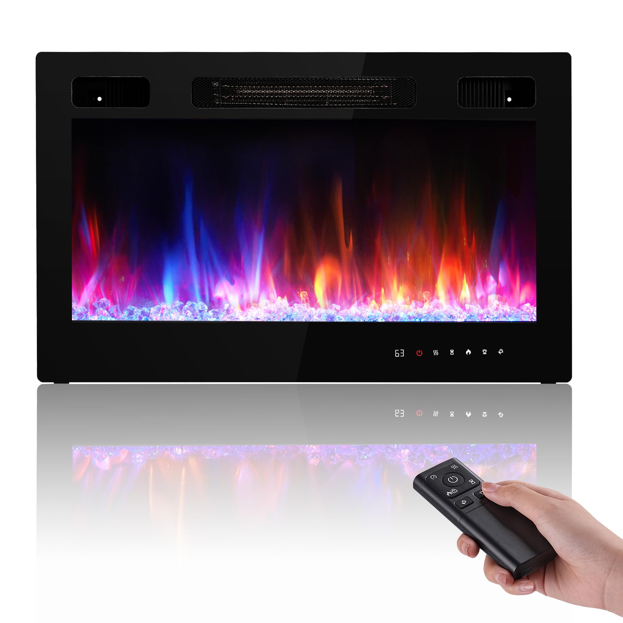 Electric Fireplace Insert 30" Realsmart 1500W Wall Mounted Electric Fireplaces with Recessed Heaters, Remote Control, Slim Black Fireplace Screen, Timer, 12 Flame Colors LED Decor, Low Noise