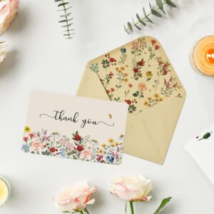 Artoid Mode 36 Pack Vintage Wildflower Thank You Cards Flower Greeting Cards Gift With Envelope Sticker Blank Note Cards for Birthday Wedding Baby Shower Bridal Shower, 4 x 6 Inch