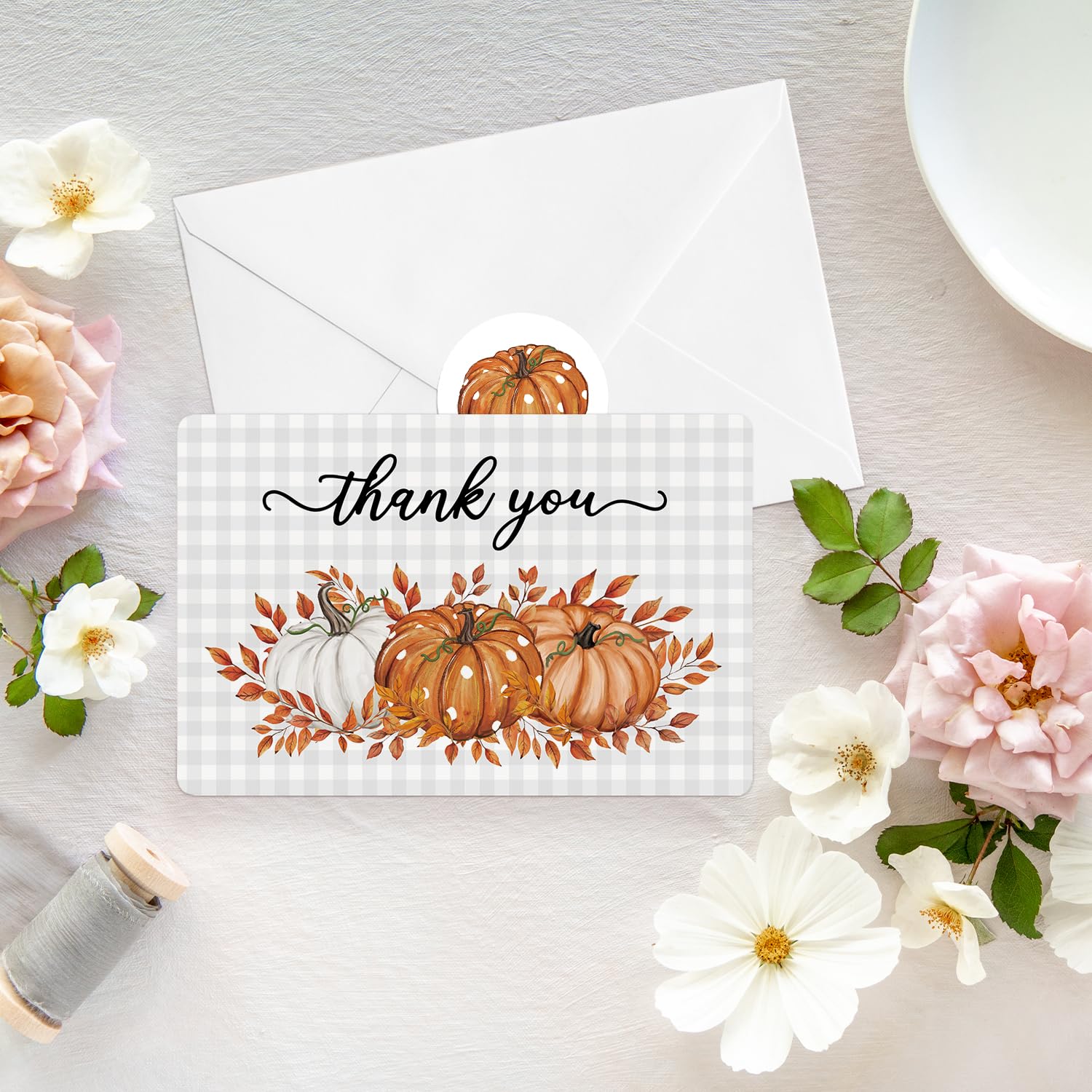 Artoid Mode 24 Pack Pumpkin Leaves Thank You Cards Fall Greeting Cards Gift With Envelope Sticker Blank Note Cards for Birthday Wedding Baby Shower Bridal Shower, 4 x 6 Inch