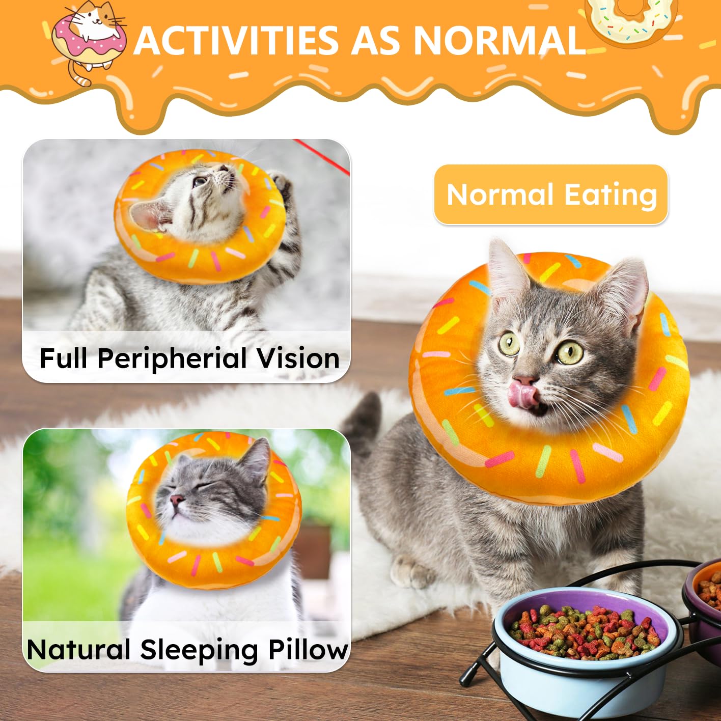 Hpetppy Cat Cone Collar Soft, Cat Recovery Collar for Wound Healing Cute Cat Donut Adjustable Cat Cones to Stop Licking Comfortable Lightweight Neck Elizabethan Collars for Cats Kittens After Surgery