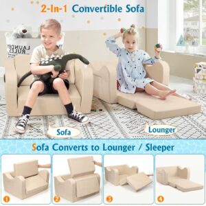 Qmetalart Toddler Couch, Waterproof Kids Toddler Chair, 2 in 1 Kid Couch Fold Out, Premium Kids Couch Sofa Toddler Chairs, Convertible Sofa to Lounger for Baby