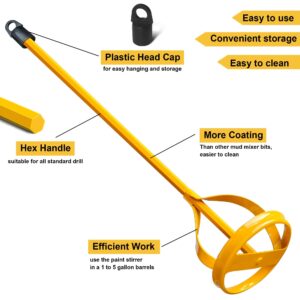 Viganoc Paint and Mud Mixers, Paint Stirrer for Drill Bits in 1 to 5 Gallon Drums, Fits all Standard Drill Bits, Hex Head Non-slip, Easy to Clean, Paint and Plaster Mixers Stirrer Tools (Yellow)