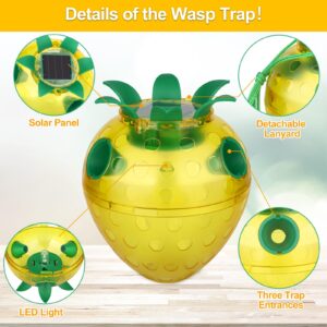 Wasp Traps Outdoor Hanging, Yellow Jacket Wasp Catcher for Trapping Hornet, Non-Toxic Reusable Wasp Catcher for Outdoors Trapping Wasp, Wasp Trap Solar Power Outdoor with LED Light, 2PC-Yellow