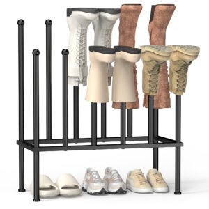 plkow boot rack organizer, metal free standing shoe racks for tall boots, 2 tier boot holder fits for 6 pairs, boot storage organizer for entryway, garden, outdoor, bedroom