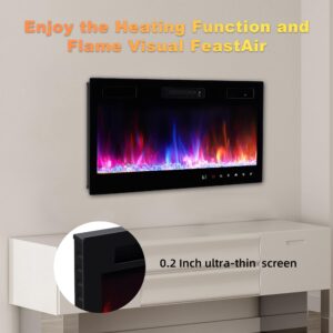 Electric Fireplace 36 Inch Insert Realsmart Recessed 750 1500 W High Screen Slim Wall Mountedle Fireplace Low Noise Overheat Protection Remote Control with Heater Timer Flame Color Sala Modernos (36“)