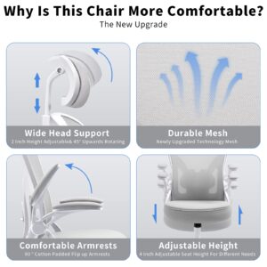 Office Chair, High Back Ergonomic Desk Chair, Thicken Large Seat, Adjustable Headrest and Lumbar Support, Comfy Computer Chair with Padded Flip-up Armrests, Swivel Task Chair, Tilt Function (Grey)