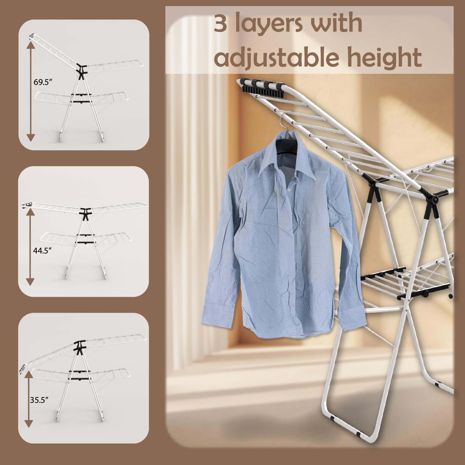 Maomo Double Deck Drying Rack - 2 Layer Large Clothes Drying Rack Foldable,No Installation Required ，Suitable for Indoor and Outdoor.Gull Wings.33 Clothes Poles are Equipped with Sock Clips.