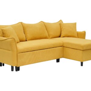 SmartEdge 80'' Convertible Sleeper Sectional Couch 3 Seater Reversible L Shaped Sleeper Sofa with Storage Chaise, Comfy Corduroy Upholstered Corner Sofa Couches for Living Room, Yellow