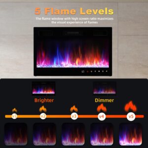 Electric Fireplace Insert 30" Realsmart 1500W Wall Mounted Electric Fireplaces with Recessed Heaters, Remote Control, Slim Black Fireplace Screen, Timer, 12 Flame Colors LED Decor, Low Noise