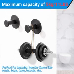 SAYAYO Self Adhesive Hooks for Hanging, Coat Hooks Wall Mount Matte Black Towel Hook for Bathrooms, Stick on Hooks SUS304 Stainless Steel, 4pcs