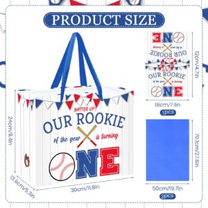 Large Baseball 1st Birthday Gift Bags with Card Tissue Paper 1st Birthday Gift Wrapping Bags Rookie of The Year Baseball First One Year Old Birthday Decorations Boys Girls Christmas Baby Shower Sport Party Supplies