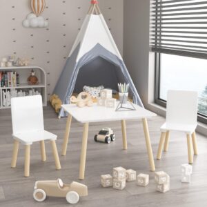 swellsuite wood table & chairs set for 2 kids, wood kids dining table and 2 chairs is the perfect size for children to eat, read books color do arts and crafts & play board games, white 3 pieces set