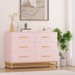 dresser for bedroom with 6 drawers, modern wood dresser for closet, chest of drawers for bedroom, nursery, living room, hallway, pink