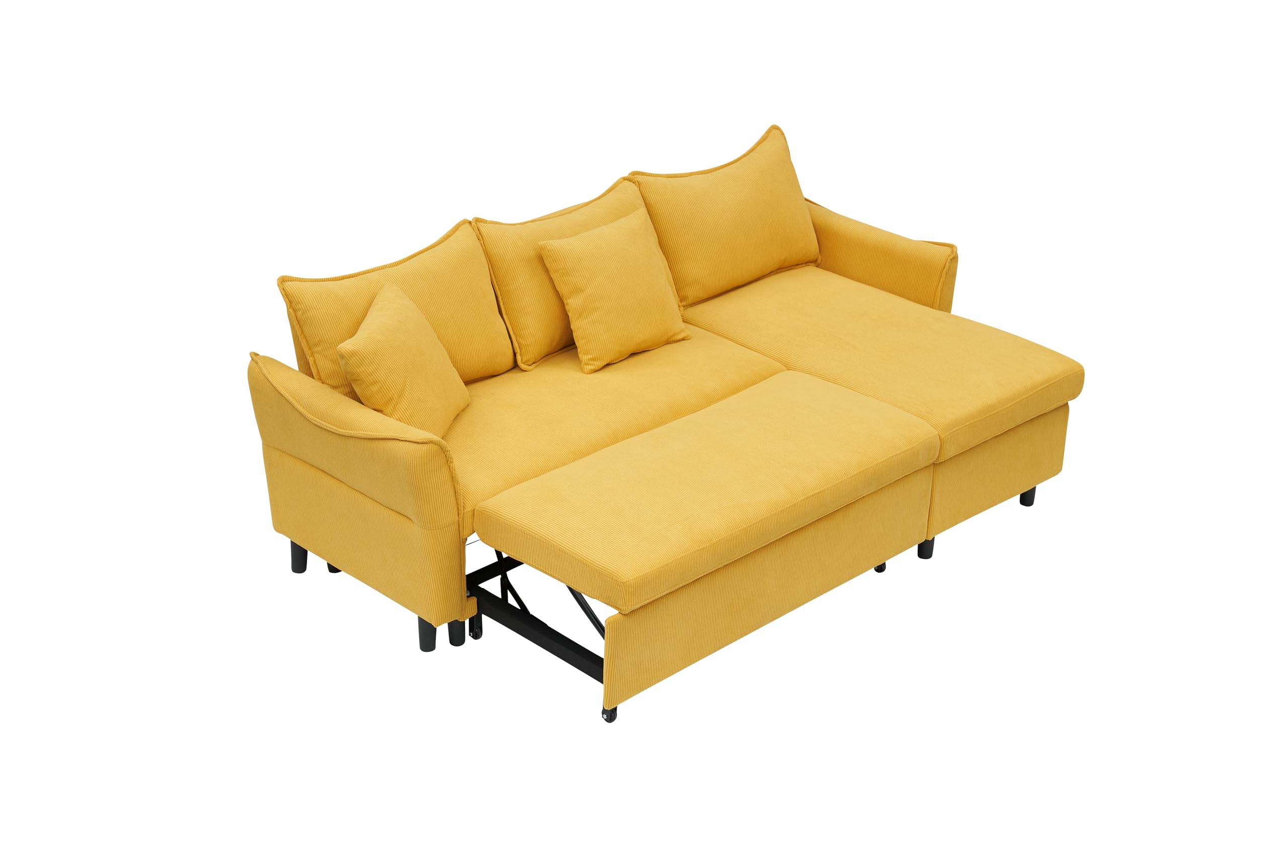 SmartEdge 80'' Convertible Sleeper Sectional Couch 3 Seater Reversible L Shaped Sleeper Sofa with Storage Chaise, Comfy Corduroy Upholstered Corner Sofa Couches for Living Room, Yellow